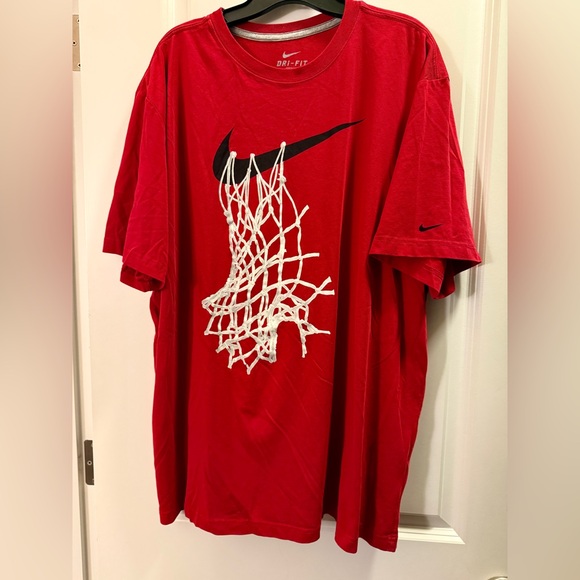 Nike Red Dri-Fit Tee with Basketball Net Design - Picture 1 of 6